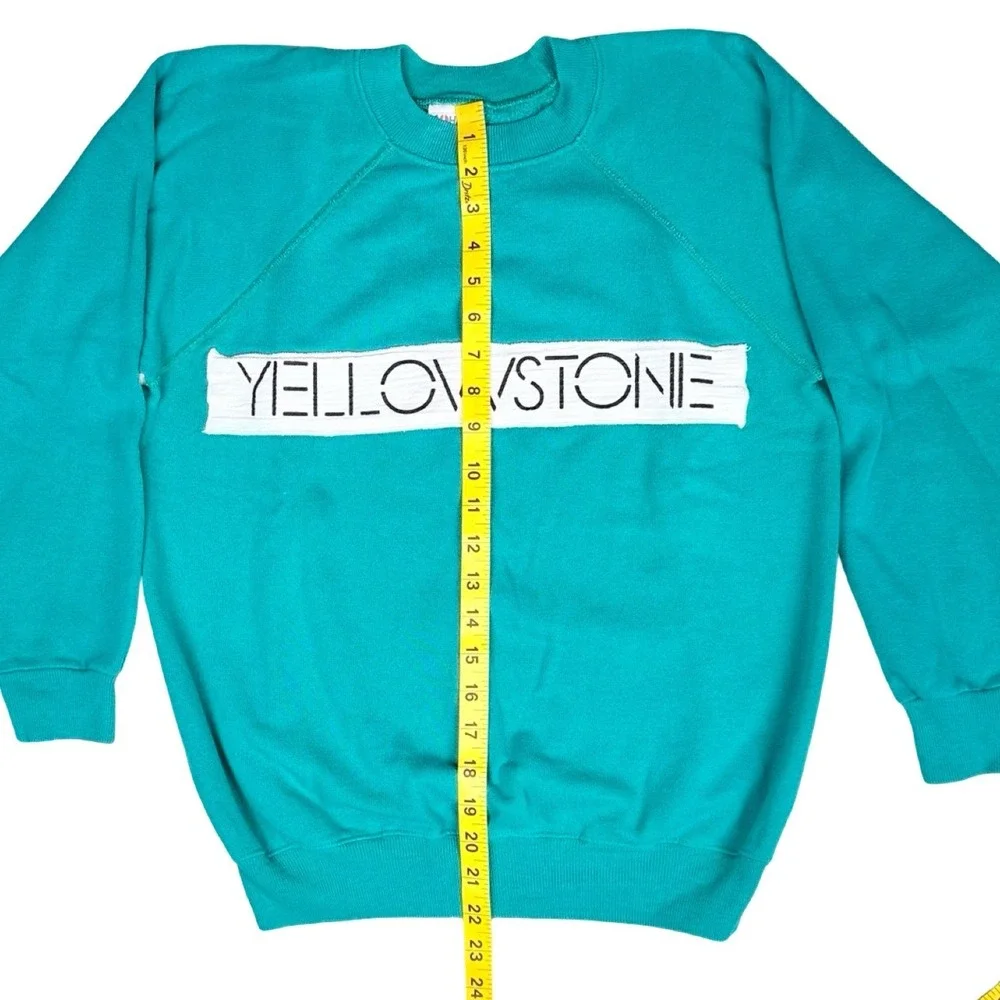 Vintage Yellowstone Crewneck Sweatshirt Teal Hanes USA Made Medium - Picture 9 of 10